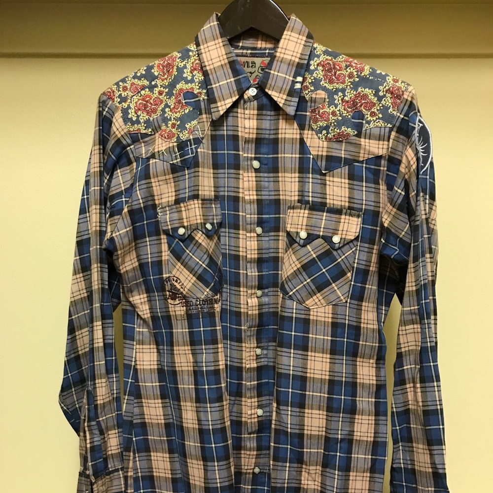 Vintage Western Long Sleeve, Pearl Snaps — Custom made, Bob Dylan, Size M